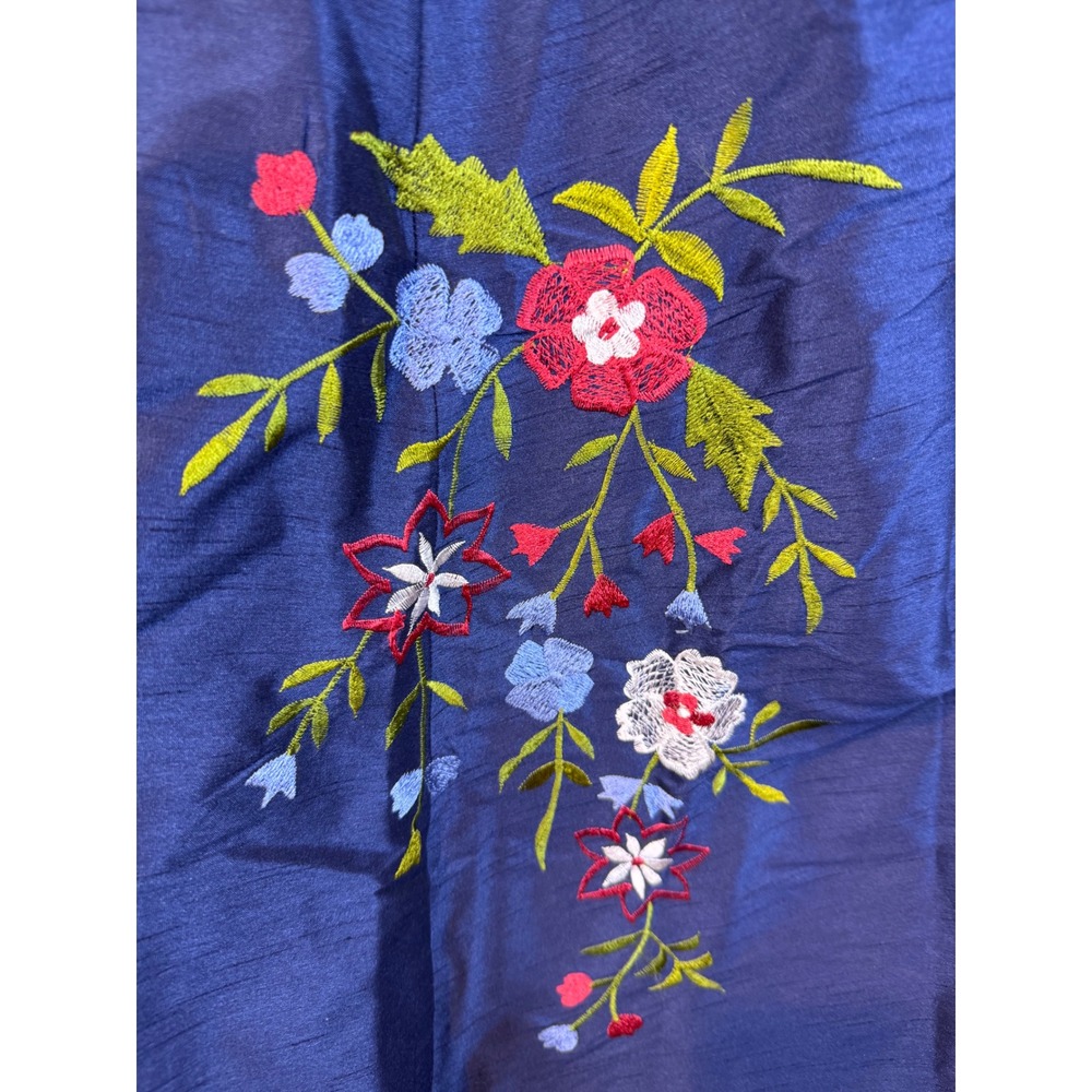 Wayward Fancies eShakti Navy Floral Embroidered Dupioni Fit Flare Dress 4025518 - Picture 3 of 10